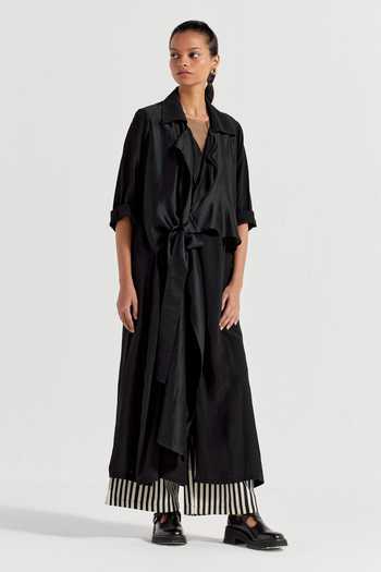 Buy Three Black Crepe Collared Solid Front Tie-up Jacket Online at Aza Fashions Buy_Three_Black Crepe Collared Solid Front Tie-up Jacket _Online_at_Aza_Fashions