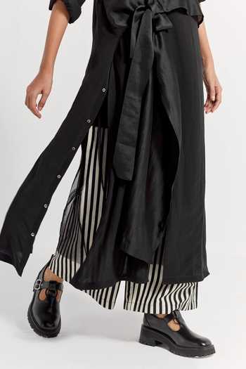Three Black Crepe Collared Solid Front Tie-up Jacket at Aza Fashions Three_Black Crepe Collared Solid Front Tie-up Jacket _at_Aza_Fashions