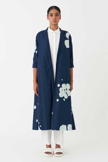 Three_Blue Cotton Collared Floral Print Jacket _Online_at_Aza_Fashions