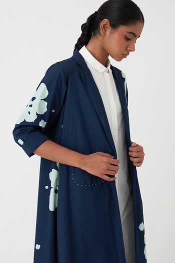 Shop_Three_Blue Cotton Collared Floral Print Jacket _Online_at_Aza_Fashions