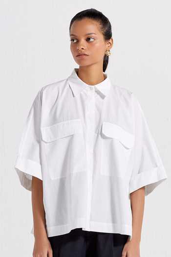 Three_Black , Handloom Embroidery Shirt With Floral Applique Cargo Pant _Online_at_Aza_Fashions