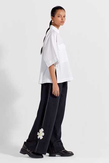Buy_Three_Black , Handloom Embroidery Shirt With Floral Applique Cargo Pant _Online_at_Aza_Fashions