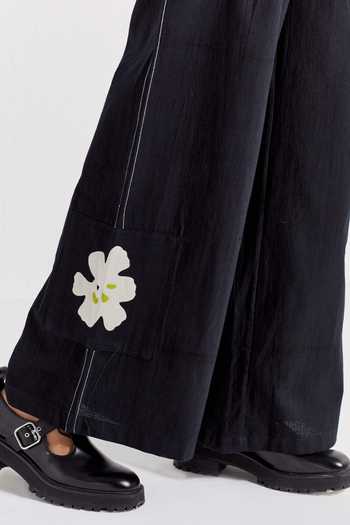 Shop_Three_Black , Handloom Embroidery Shirt With Floral Applique Cargo Pant _Online_at_Aza_Fashions