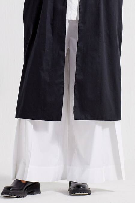 Three_Black Poplin Applique Embroidered Floral Collar Patch Jacket And Pant Set_Online_at_Aza_Fashions