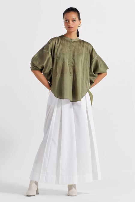 Three Pintucked Top & Pleated Pant Set 