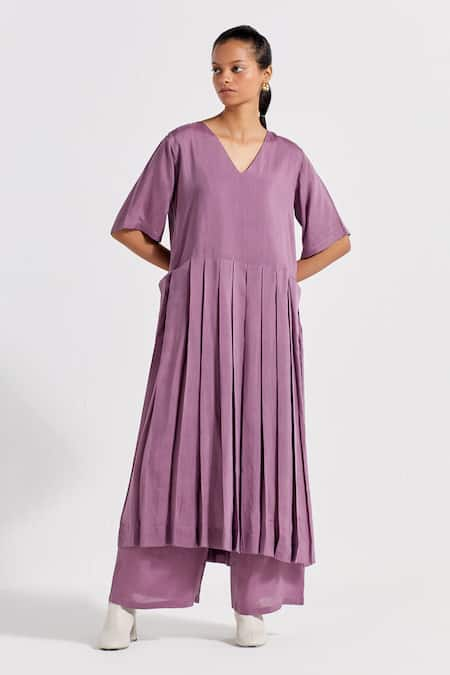 THREE Pleated Tunic & Pant Set 