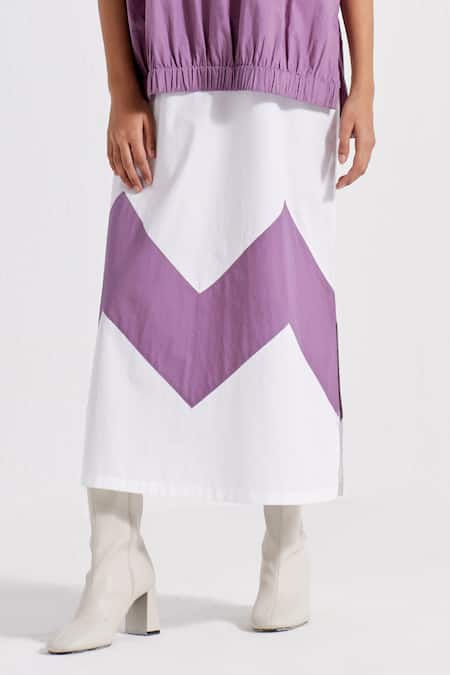 Three_Purple Poplin Chevron Patch Jumper Puffed Sleeve With Pattern Tunic  _Online_at_Aza_Fashions