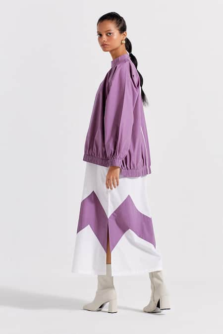 Shop_Three_Purple Poplin Chevron Patch Jumper Puffed Sleeve With Pattern Tunic  _Online_at_Aza_Fashions