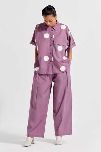 Three Purple Poplin Collared Polka Pattern Shirt And Pant Set Online at Aza Fashions Three_Purple Poplin Collared Polka Pattern Shirt And Pant Set _Online_at_Aza_Fashions