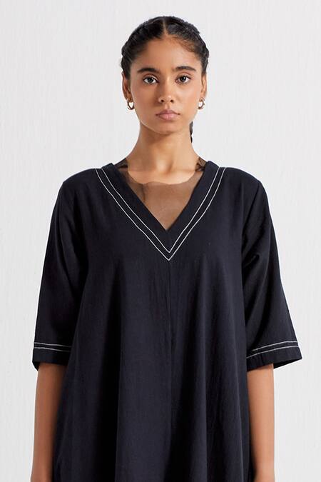 Buy_Three_Black Handloom Cotton, Organza, Chanderi, Poplin Wide Leg Jumpsuit With Scarf _Online_at_Aza_Fashions