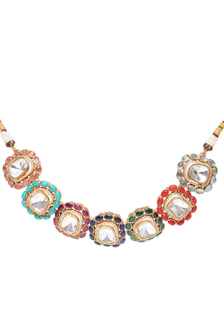 Preeti Mohan_Multi Color Stones, Diamonds Bhavaprita Navratan Necklace Set _at_Aza_Fashions
