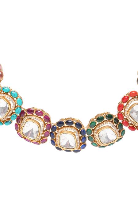 Buy_Preeti Mohan_Multi Color Stones, Diamonds Bhavaprita Navratan Necklace Set 