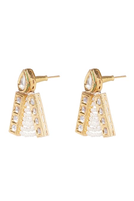 Shop_Preeti Mohan_White Pearls, Gota Patti Chitrali Layered Necklace Set _Online_at_Aza_Fashions