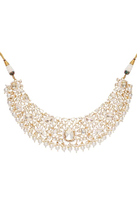 Preeti Mohan_Gold Plated Pearls Yadavi Moissanite Necklace Set _at_Aza_Fashions
