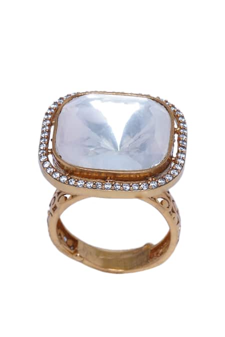 Preeti Mohan_Gold Plated Zari Uma Polki Ring _Online_at_Aza_Fashions