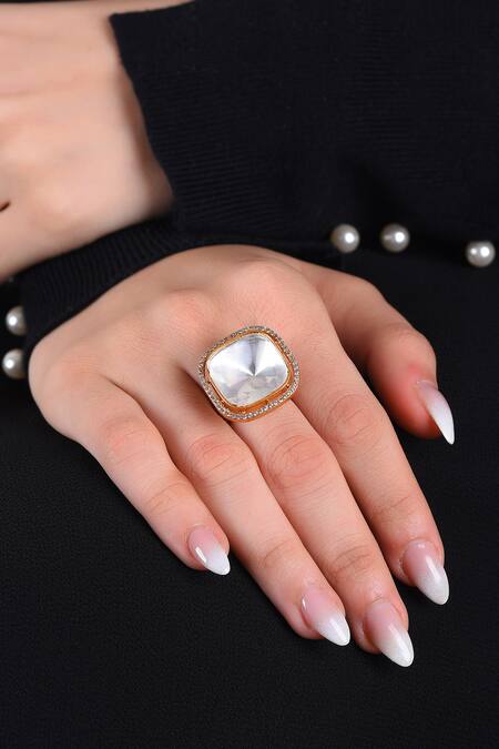 Buy_Preeti Mohan_Gold Plated Zari Uma Polki Ring _Online_at_Aza_Fashions