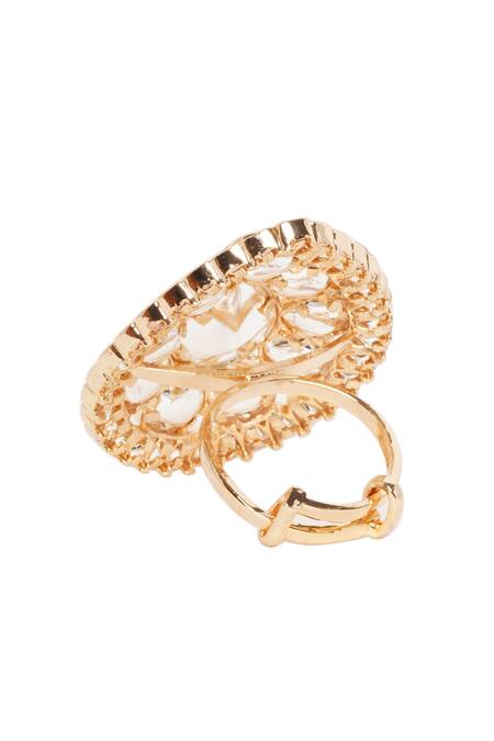 Buy_Preeti Mohan_Gold Plated Imitation Diamonds Sinhayana Kundan Ring _Online_at_Aza_Fashions