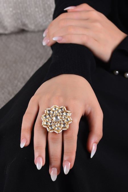 PREETI MOHAN Gold Plated Kundan Kaushiki Floral Embellished Ring 