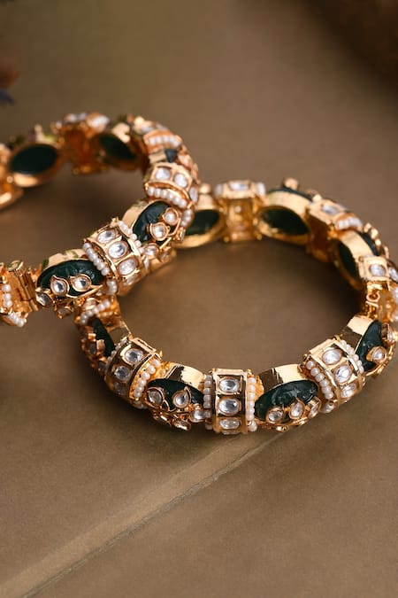 Preeti Mohan Hetal Onyx Embellished Bangles - Set of 2 