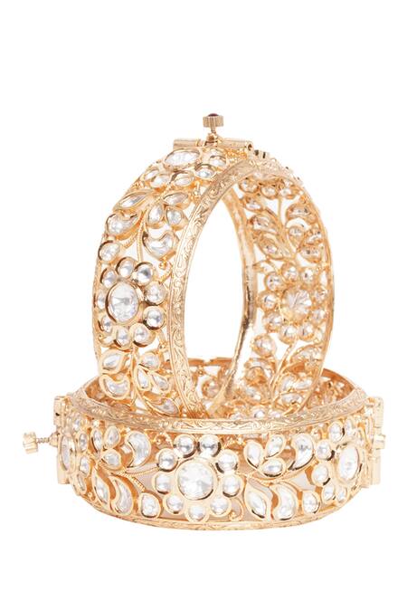 Preeti Mohan_Gold Plated Diamonds, Stones Chandni Kundan Embellished Bangles - Set Of 2 _Online_at_Aza_Fashions