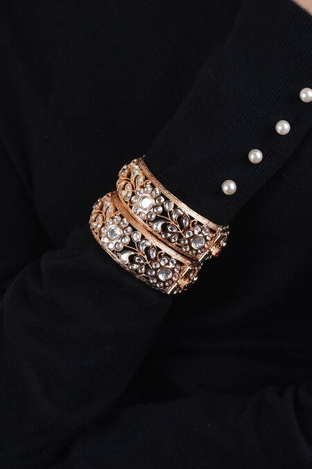 Buy_Preeti Mohan_Gold Plated Diamonds, Stones Chandni Kundan Embellished Bangles - Set Of 2 _Online_at_Aza_Fashions