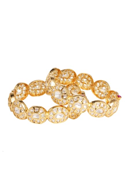 Preeti Mohan_Gold Plated Imitation Diamonds Malini Kundan Embellished Bangles - Set Of 2 _Online_at_Aza_Fashions