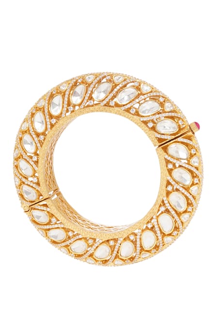Buy_Preeti Mohan_Gold Plated Imitation Diamonds Ananta Moissanite Embellished Bangles - Set Of 2 _Online_at_Aza_Fashions