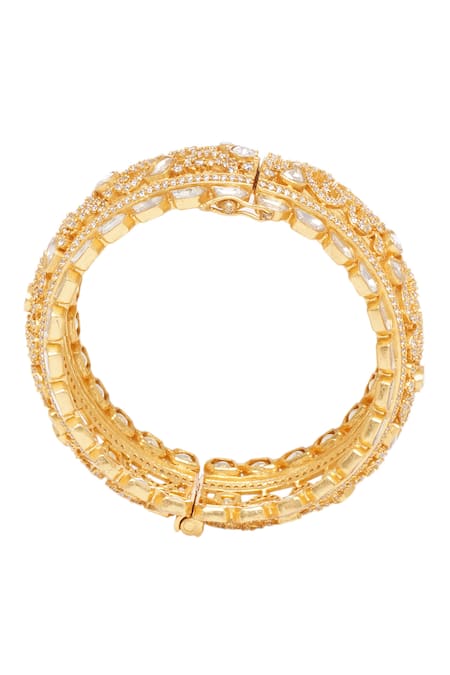 Preeti Mohan_Gold Plated Imitation Diamonds Gautami Moissanite Embellished Bangles - Set Of 2 _Online_at_Aza_Fashions