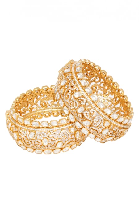 Buy_Preeti Mohan_Gold Plated Imitation Diamonds Gautami Moissanite Embellished Bangles - Set Of 2 _Online_at_Aza_Fashions