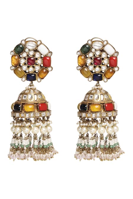Preeti Mohan_Multi Color Kanakya Embellished Jhumka Earrings _Online_at_Aza_Fashions
