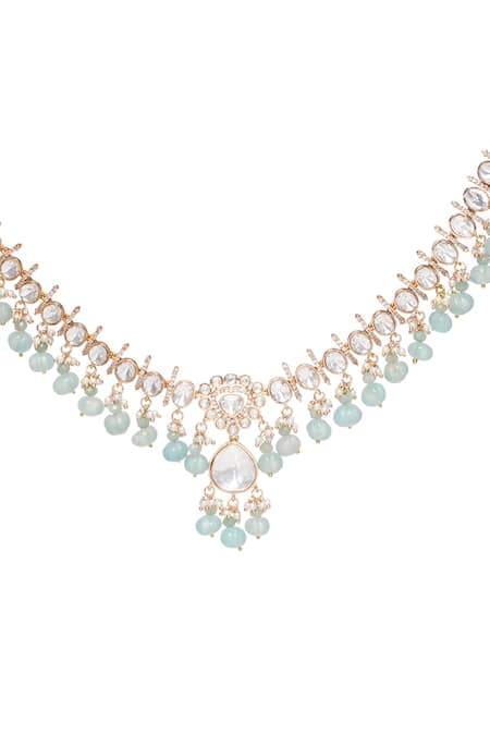 Preeti Mohan Green Diamonds, Stones Menka Embellished Choker Necklace Set at Aza Fashions Preeti Mohan_Green Diamonds, Stones Menka Embellished Choker Necklace Set _at_Aza_Fashions