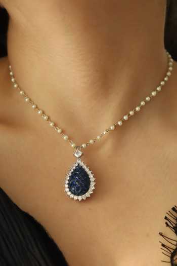 Do Taara Blue Polki Studded Pendant Necklace Online at Aza Fashions Do Taara_Blue Polki Studded Pendant Necklace _Online_at_Aza_Fashions
