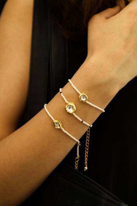 Do Taara Gold Plated Crystals Kundan Embellished 3 Pcs Bracelet Online at Aza Fashions Do Taara_Gold Plated Crystals Kundan Embellished 3 Pcs Bracelet _Online_at_Aza_Fashions