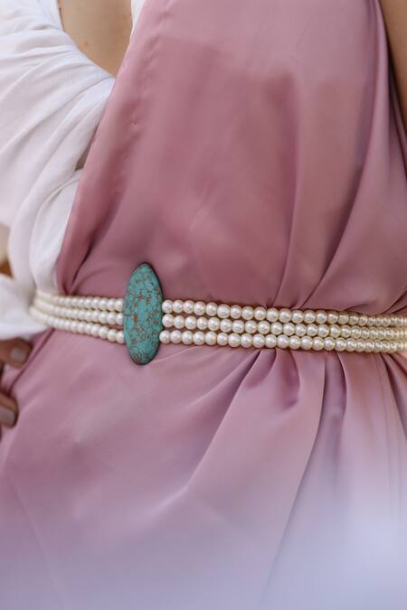 Do Taara_White Pearl Embellished Kamarbandh _Online_at_Aza_Fashions