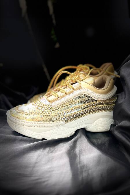 Buy Chal Jooti Gold Aztec Sands Embellished Shoes Online at Aza Fashions Buy_Chal Jooti_Gold Aztec Sands Embellished Shoes_Online_at_Aza_Fashions