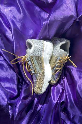 Chal Jooti Gold Crystals, Sequins, Gota Marvellous Maze Kundan Stone Embellished Shoes at Aza Fashions Chal Jooti_Gold Crystals, Sequins, Gota Marvellous Maze Kundan Stone Embellished Shoes_at_Aza_Fashions