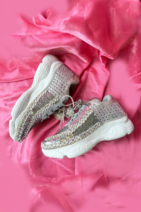 Chal Jooti_Silver Crystals, Sequins Marvellous Maze Embellished Shoes_Online_at_Aza_Fashions