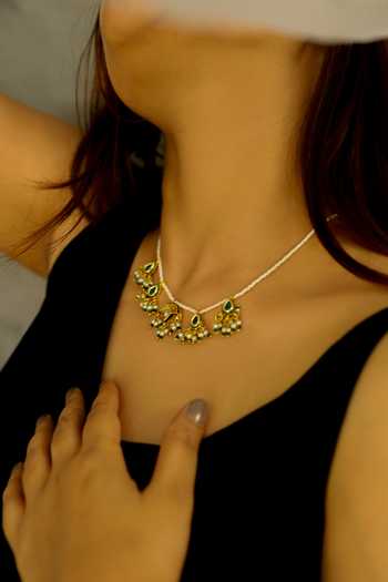 Do Taara Green Padma Kundan And Pearl Necklace Online at Aza Fashions Do Taara_Green Padma Kundan And Pearl Necklace _Online_at_Aza_Fashions