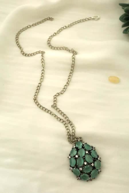 Shop Do Taara Green Celeste Turquoise Stone Pendant Necklace at Aza Fashions Shop_Do Taara_Green Celeste Turquoise Stone Pendant Necklace _at_Aza_Fashions