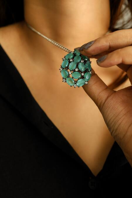 Do Taara Green Celeste Turquoise Stone Pendant Necklace Online at Aza Fashions Do Taara_Green Celeste Turquoise Stone Pendant Necklace _Online_at_Aza_Fashions
