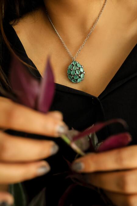 Buy Do Taara Green Celeste Turquoise Stone Pendant Necklace Online at Aza Fashions Buy_Do Taara_Green Celeste Turquoise Stone Pendant Necklace _Online_at_Aza_Fashions