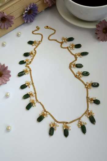 Shop Do Taara Green Stone And Pearl Trinket Necklace at Aza Fashions Shop_Do Taara_Green Stone And Pearl Trinket Necklace _at_Aza_Fashions