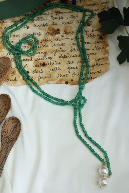 Do Taara Onyx Stone & Pearl Dew Drop Embellished Necklace 