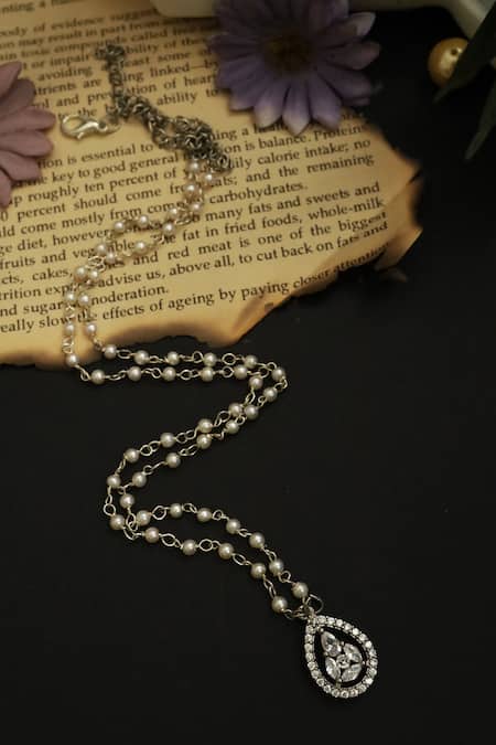 Shop Do Taara Silver Plated Victorian Spark Faux Diamond Pendant Necklace at Aza Fashions Shop_Do Taara_Silver Plated Victorian Spark Faux Diamond Pendant Necklace _at_Aza_Fashions