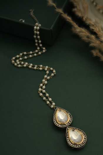 Buy Do Taara Silver Plated Polki Teardrop Pendant Necklace Online at Aza Fashions Buy_Do Taara_Silver Plated Polki Teardrop Pendant Necklace _Online_at_Aza_Fashions