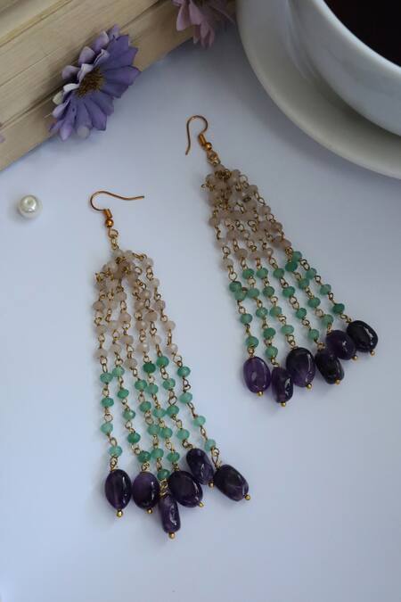 Do Taara_Multi Color Stones And Onyx Embellished Danglers _Online_at_Aza_Fashions