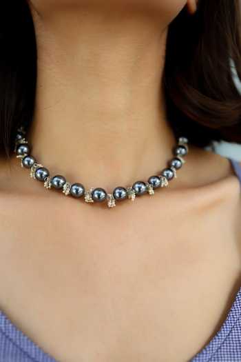 Do Taara Grey Toned Pearl Choker Necklace Online at Aza Fashions Do Taara_Grey Toned Pearl Choker Necklace _Online_at_Aza_Fashions