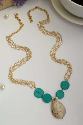 Buy_Do Taara_Blue Stella Marble Stone And Pearl Embellished Necklace _Online_at_Aza_Fashions