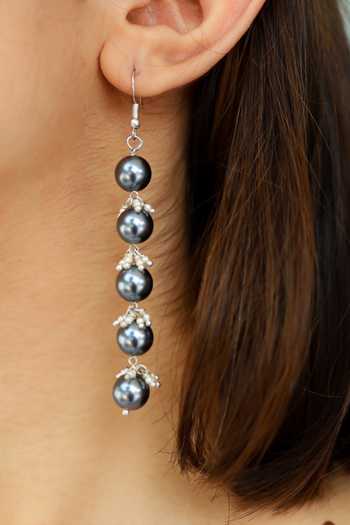Do Taara_Grey Pearls Sarah Dangler Earrings _Online_at_Aza_Fashions