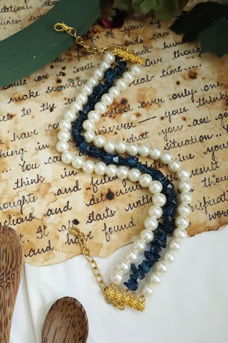 Shop_Do Taara_Blue Azure Twirl Natural Stone And Pearl Embellished Choker _at_Aza_Fashions